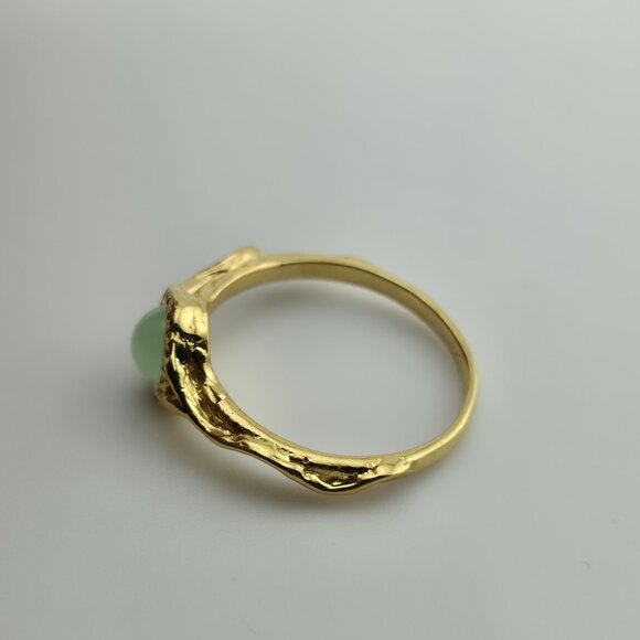 925 Sterling Silver Natural Chrysoprase Ring Size 6.5 Gold Tone Ornate Cabochon - Picture 11 of 11